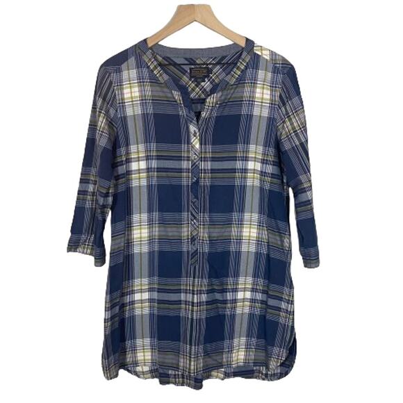 Pendleton Blue Ivory Checkered Long Sleeve Shirt Tunic Dress 100% Cotton Sz L - Picture 1 of 9